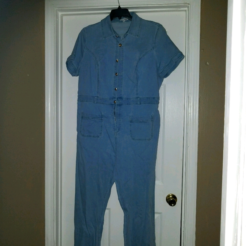 Utility style denim jumpsuit